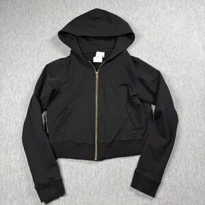 Resoluna Hoodie Women Small Black Full Zip Crop Embrace Your Journey Sweatshirt